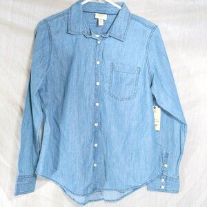 St John's Bay Women's Classic Long Sleeve Shirt Cotton Med Blue SZ PS